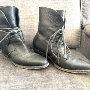 John Fluevog Black Lace Up Leather Boots